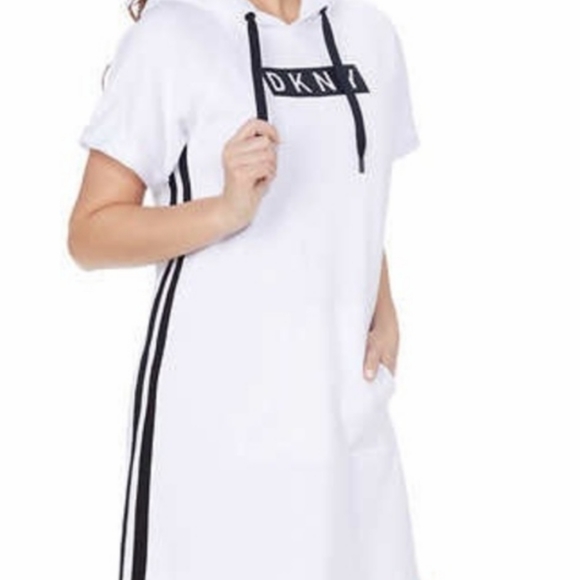 STUNNING DKNY WHITE HOODIE DRESS - Picture 1 of 9
